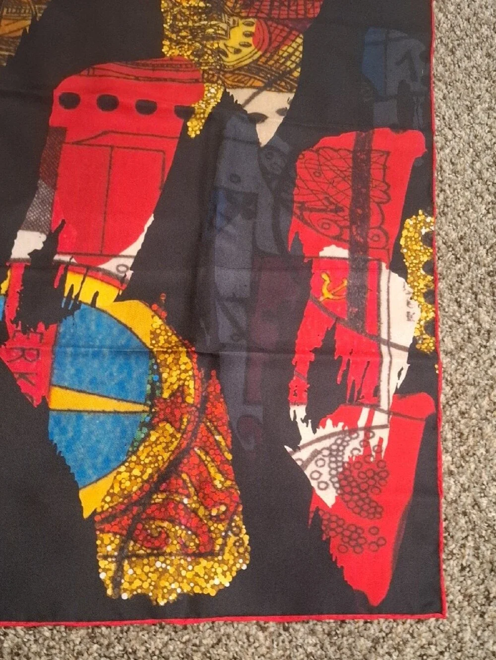 Black Multicolor Abstract Silk Accent Scarf by Bianca Emiliano